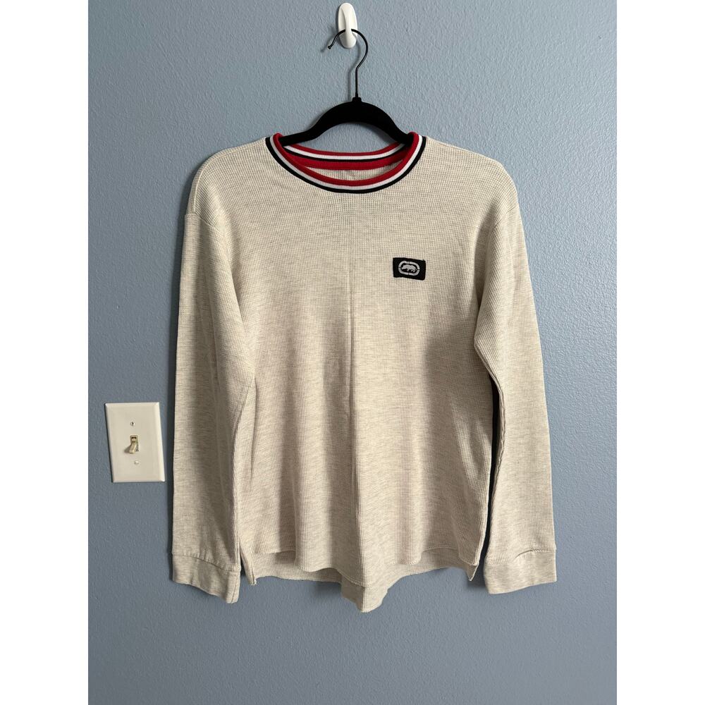 Ecko Unltd Thermal Waffle Knit Long Sleeve Cream Logo Tee Size Lg